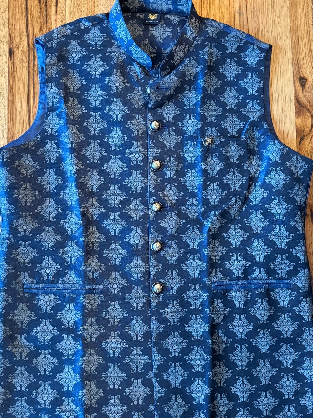 Men's Blue Patterned Nehru Vest